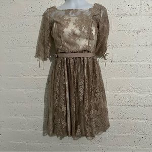 Quillaree Anthropologie Womens Dress 6 Floral Lace Lined Belted AD8
